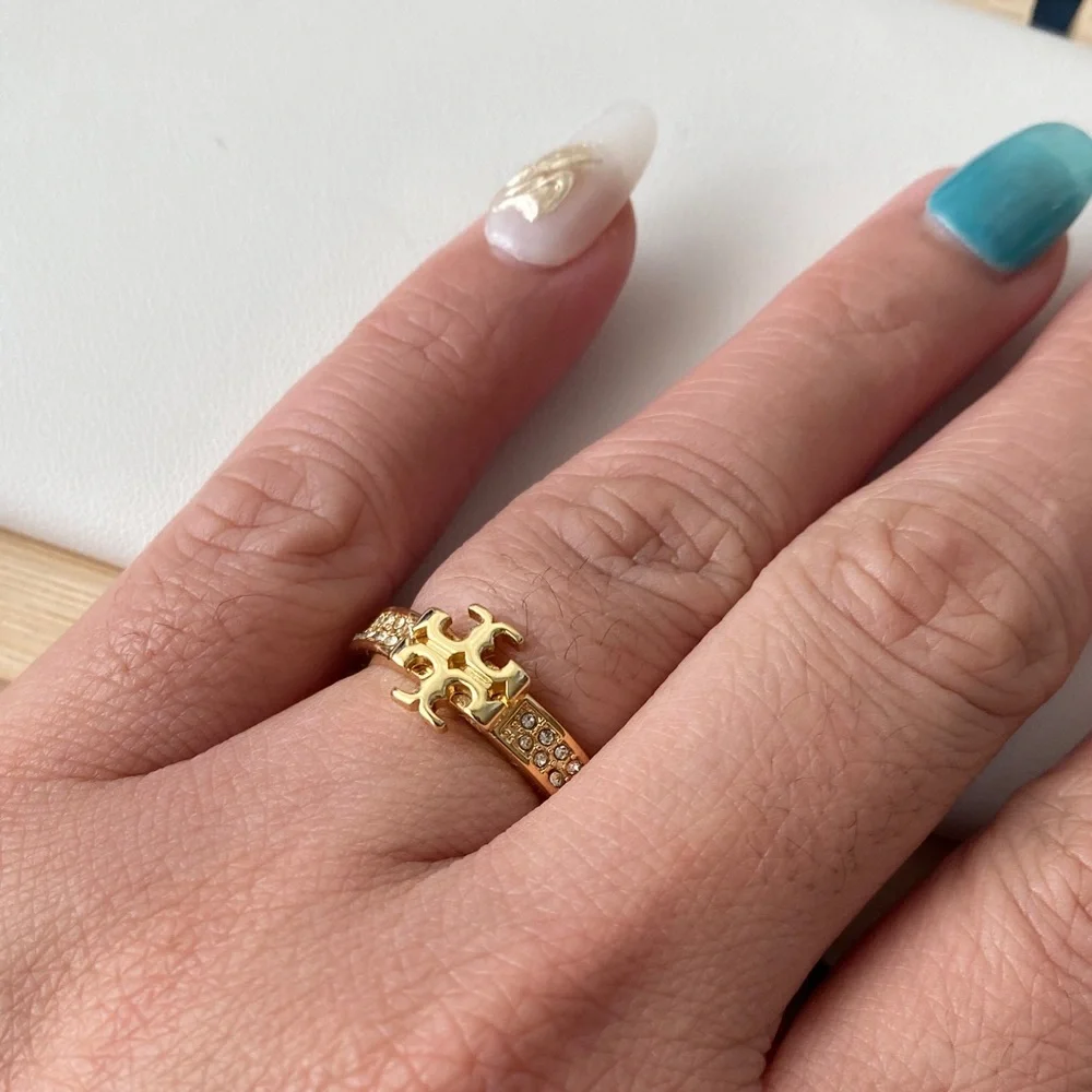 Tory Burch Gold Ring with Tiny Crystal Details